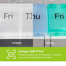 Load image into Gallery viewer, AUVON iMedassist Weekly Pill Organizer Arthritis Friendly, BPA Free Travel 7 Day Pill Box Case with Spring Open Design and Large Compartment to Hold Vitamins, Cod Liver Oil, Supplements and Medication
