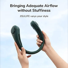 Load image into Gallery viewer, JISULIFE Portable Neck Fan, Hands Free Bladeless Fan, 4000 mAh Battery Operated Wearable Personal Fan, Leafless, Rechargeable, Headphone Design, USB Powered Desk Fan,3 Speeds-Dark Green
