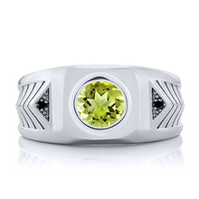 Load image into Gallery viewer, Gem Stone King 1.95 Ct Round Green Peridot Black Diamond 925 Sterling Silver Men's Ring (Size 8)
