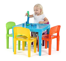 Load image into Gallery viewer, Humble Crew, Blue Table &amp; Red/Green/Yellow/Purple Kids Lightweight Plastic Table and 4 Chairs Set, Square
