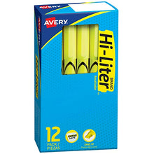 Load image into Gallery viewer, Avery Hi-Liter Pen-Style Highlighters, Smear Safe Ink, Chisel Tip, 12 Fluorescent Yellow Highlighters (23591)
