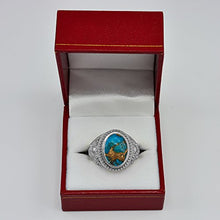 Load image into Gallery viewer, Sterling Silver Skull and Bones Blue Copper Turquoise Statement Ring (11)
