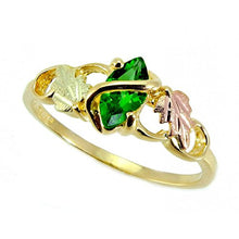 Load image into Gallery viewer, Lab Created Emerald Marquise Wrap Ring, 10k Yellow Gold, 12k Pink and Green Gold Black Hills Gold Motif, Size 7
