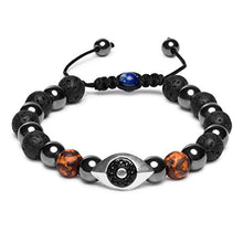 Load image into Gallery viewer, Karseer Vintage Silver and Black Plated Hamsa Evil Eye Stress Relief Reiki Healing Bracelet Natural Hematite Agate Dzi Lava Rock Lapis Lazuli Beaded Macrame Adjustable Anti Anxiety Diffuser Bracelet
