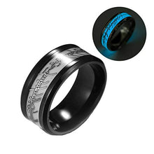 Load image into Gallery viewer, Glow in The Dark Band 8mm Wide Stainless Steel Rings for Men or Women Couples Matching Black Wedding Bridal Ring Ginger Lyne Fashion Jewelry
