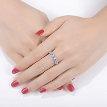 Load image into Gallery viewer, Newshe Size 7 Blue Engagement Wedding Ring Set 3pcs 2.5ct Princess White Cz and 1 Stackable Eternity Ring
