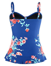 Load image into Gallery viewer, Hilor Women's 50's Retro Ruched Tankini Swimsuit Top with Ruffled Hem Navy&amp;red Floral 18

