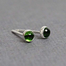 Load image into Gallery viewer, Chrome Diopside Stud Earrings, Tiny 3mm Green Studs in Sterling Silver
