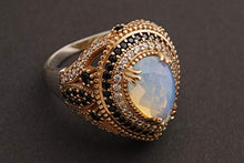 Load image into Gallery viewer, Turkish Handmade Jewelry Drop Shape Pear Cut Moonstone and Round Cut Black Onyx Topaz 925 Sterling Silver Ring Size Option
