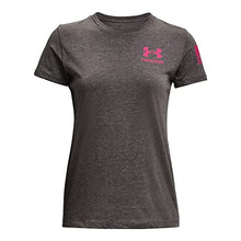 Load image into Gallery viewer, Under Armour Women's New Freedom Flag T-Shirt , Charcoal Medium Heather (019)/Virtual Pink , Small
