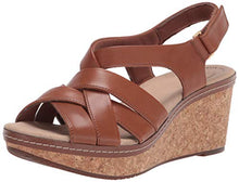 Load image into Gallery viewer, Clarks Women's Annadel Rayna Wedge Sandal, Dark Tan Leather, 10
