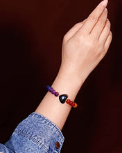 Load image into Gallery viewer, Jewever 7 Chakra Crystals with Heart Black Obsidian Bracelet for Women Healing Bracelet with Real Stones Balance Yoga Meditation Beaded Bracelets
