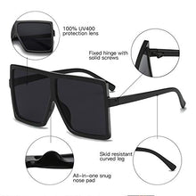 Load image into Gallery viewer, GRFISIA Square Oversized Sunglasses for Women Men Flat Top Fashion Shades (black frame/gray lens, 2.56)
