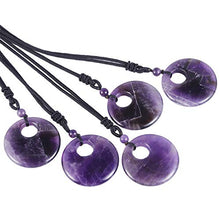 Load image into Gallery viewer, SUNYIK Natural Amethyst Crystal Lucky Coin Pendant Necklace for Women Men, Healing Crystal Amulet Jewelry for Unisex, Donut Round Shaped, Adjustable 18''-28'' Strand
