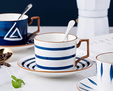 Load image into Gallery viewer, Jusalpha Japanese style hand printed- 7oz Fine China Tea Cup/Coffee Cup With Spoon and Tray/Saucer Set, Tableware, Serve of 4, TCS25
