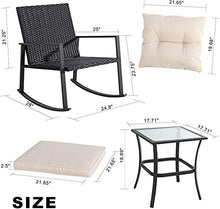 Load image into Gallery viewer, Walsunny 3 Pieces Patio Set Outdoor Wicker Patio Furniture Sets Modern Rocking Bistro Set Rattan Chair Conversation Sets with Coffee Table(Beige)
