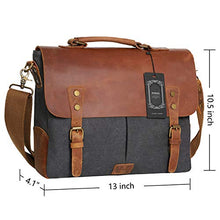 Load image into Gallery viewer, Wowbox Messenger Satchel Bag for Men and Women,Vintage Canvas Real Leather 14-inch Laptop Briefcase for Everday use 13"(L) x10.5(H) x 4.1"(W)(Gray)
