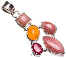 Load image into Gallery viewer, Natural Rhodochrosite,Cherry Ruby and Carnelian Indian 925 Sterling Silver Pendant 2" T1667

