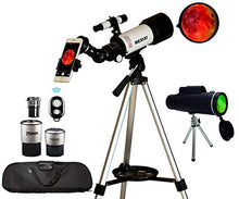 Load image into Gallery viewer, Astronomical Telescopes + Monocular Travel Scope 70mm Aperture 400mm AZ Mount Astronomical Refractor Telescopes for Kids Adults Beginners - Portable Bag, Smartphone Adapter, Camera Remote
