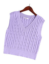Load image into Gallery viewer, ELESOL Sleeveless Sweaters for Women Cropped Sweater Vests V Neck Cable Knit Tank Tops
