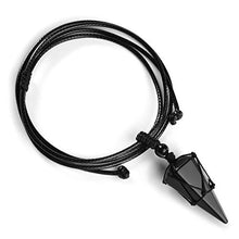 Load image into Gallery viewer, PESOENTH Obsidian Necklace Black Quartz Crystal Dowsing Pendulum Divination Healing Necklace Cord Adjustable,Gemstone Hexagonal Pointed Cone Reiki Chakra Pendant
