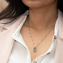 Load image into Gallery viewer, Peora Simulated Emerald Pendant Necklace in Sterling Silver, Wave Solitaire, Pear Shape, 7x5mm, 0.50 Carat with 18 inch Chain
