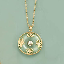 Load image into Gallery viewer, Ross-Simons Green Jade"Good Luck" Butterfly Pendant Necklace in 18kt Gold Over Sterling
