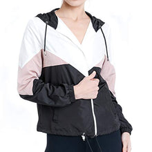 Load image into Gallery viewer, FASHION BOOMY Women's Color Block Windbreaker Jacket - Hooded Pullover - Zip Up Outwear Medium Black/Pink
