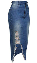 Load image into Gallery viewer, Voghtic Sexy Plus Size Blue Denim Skirt Distressed Ripped High Waisted Bodycon Midi Skirts with Slit
