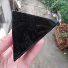 Load image into Gallery viewer, Dalas 85~110g Natural Black Obsidian Crystal Tetrahedron Pyramid 4 Faces 6 Edges 7cm Handmade Pyramid Reiki Healing

