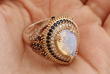 Load image into Gallery viewer, Turkish Handmade Jewelry Drop Shape Pear Cut Moonstone and Round Cut Black Onyx Topaz 925 Sterling Silver Ring Size Option
