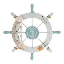 Load image into Gallery viewer, Rienar Nautical Beach Wooden Boat Ship Steering Wheel Fishing Net Shell Home Wall Decor White - Fish
