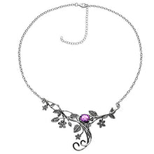 Load image into Gallery viewer, PZ Paz Creations 925 Sterling Silver Floral Swirl Gemstone Statement Necklace (amethyst)
