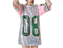 Load image into Gallery viewer, Cool Stage Sequin Top Graphic Number 08 Club Performance Clothing T-Shirt Costume Silver
