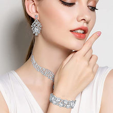 Load image into Gallery viewer, IRONBOX Crystal Wedding Bridal Jewelry Set for Women Prom Sliver Rhinestone Teardrop Necklace Earrings Bracelet Wedding Bridesmaid Gifts Fit with Wedding Dress
