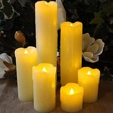 Load image into Gallery viewer, LED Lytes Timer Flameless Candles, Slim Set of 6, 2" Wide and 2"- 9" Tall, Ivory Color Wax and Flickering Amber Yellow Flame Battery Powered Flickering Candle Set
