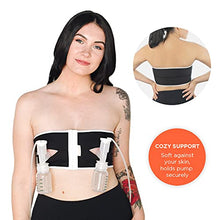 Load image into Gallery viewer, PumpEase Hands Free Pumping Bra | Snugabell Adjustable and Comfortable Pumping Bra Made with Spandex Technical Fabric, Supports 2 Breast Pumping Bottles &amp; Flanges | Black &amp; White - S
