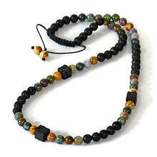Load image into Gallery viewer, Beaded Necklace for Men Natural Stone Handmade Jewelry Black Volcanic Lava Indian Agate Picture Jasper Essential Oil Diffuser Necklace 25.5 inches
