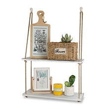 Load image into Gallery viewer, ASLINY Rustic Floating Corner Shelves Wall Mounted, 2 Tier Wood Storage Shelf Handmade (Distressed White)
