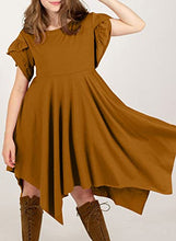 Load image into Gallery viewer, Eytino Girls Summer Casual Ruffle Short Sleeves Crewneck Irregular Hem A Line Midi Dresses,10-11Y Khaki
