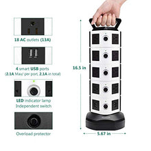 Load image into Gallery viewer, Power Strip Tower JACKYLED Surge Protector Electric Charging Station 3000W 13A 18 AC Outlets 4 USB Ports with 16AWG 6.5ft Heavy Duty Extension Cord for Home Office
