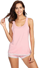 Load image into Gallery viewer, WiWi Bamboo Pajamas for Women Soft Sleeveless Tank Top with Shorts Pajama Sets Scoop Neck Lace Hem Sleepwear S-4X, Pink, Medium

