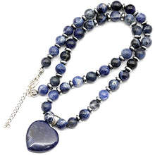 Load image into Gallery viewer, ElisaJewelryArt - Natural Sodalite Heart Pendant Sodalite Crystal Beaded Necklace Genuine Gemstone Calming Stone Clasp Closure Necklace Unisex Necklace (18, Sodalite)
