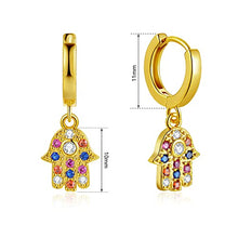 Load image into Gallery viewer, Luxval Evil Eye Hamsa Hand of Fatima Hoop Earrings for Women,14k Gold Plated Cubic Zirconia Evil Eye Dangle Drop Huggie Earrings for Women
