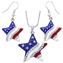 Load image into Gallery viewer, Soulbreezecollection USA American Flag Stars Patriotic 4th of July Independence Day Pendant Necklace &amp; Dangle Earrings Set
