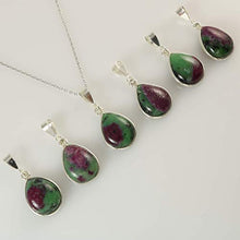Load image into Gallery viewer, Sterling Silver Red Green Ruby Zoisite Gemstone Teardrop Pendant Necklace 16+2 inches Chain
