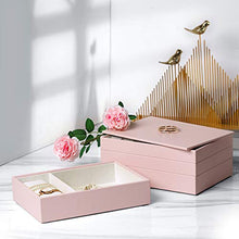 Load image into Gallery viewer, Vlando Stackable Jewelry Tray - Faux Leather Multi-Purpose Jewelry Accessories Display Storage and Earring Necklace Bracelet Rings Organizer (4-Layer w/Lid, Pink)
