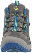 Load image into Gallery viewer, Merrell Chameleon 7 Mid Lace up Waterproof Hiking Boot, Grey/Blue, 10.5 US Unisex Little Kid
