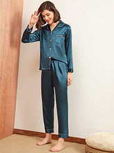 Load image into Gallery viewer, SheIn Women's Sexy 7pcs Pajama Set Cami Pjs with Shirt and Eye Mask Teal Blue Medium

