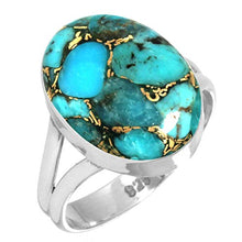 Load image into Gallery viewer, Jeweloporium 925 Sterling Silver Ring For Women - Teens Blue Copper Turquoise Gemstone 12x16 MM December Birthstone Ring Hand Made Silver Jewelry Good Friday Gift For Girl Friend US Size 8
